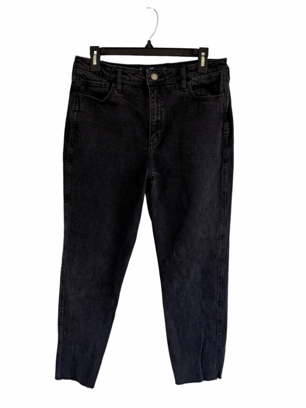 Hollister Black Ultra High-Rise Mom Jeans Vintage Stretch Frayed Hem